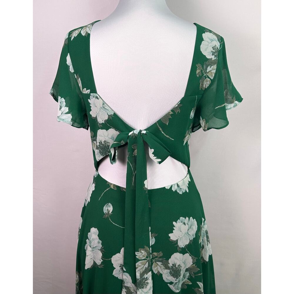 NWOT Lulus Classic Love Green Floral Tie Back Open Back Maxi Dress Size Small - Picture 7 of 13